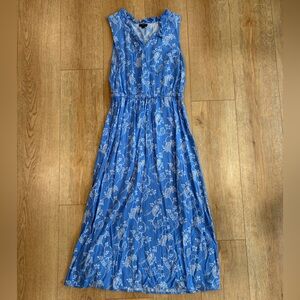 Talbots Petite Blue Paisley Midi Dress Women’s 6P Sleeveless Smocked Waist